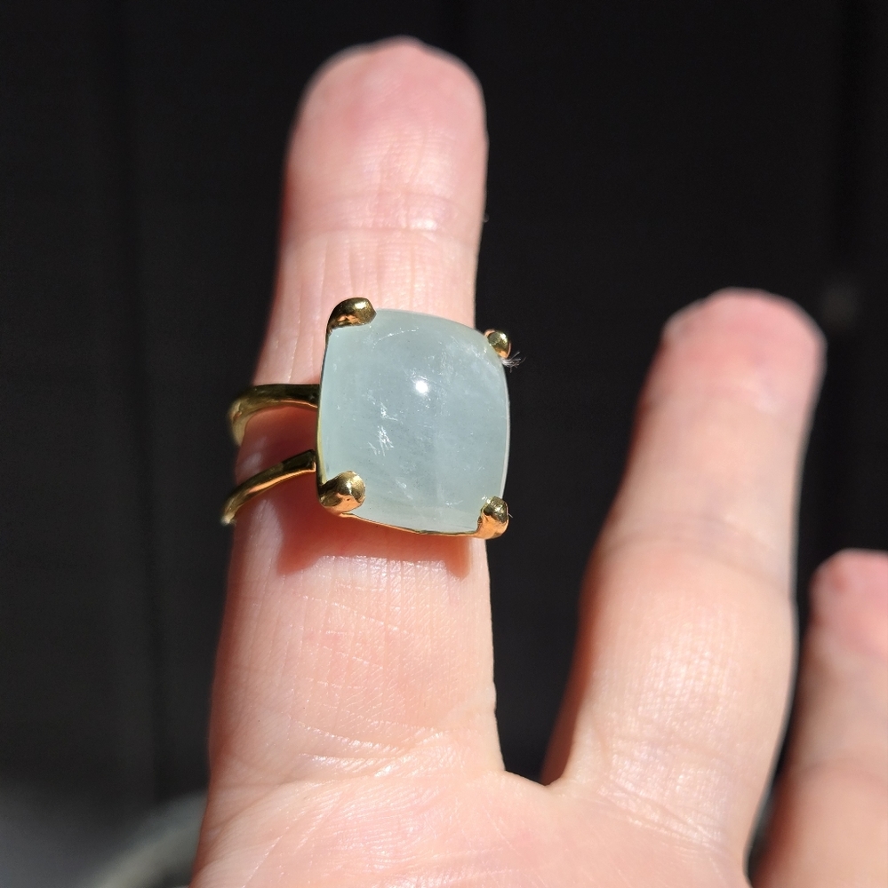 12k Aquamarine cushion cut 24k gold ring sz7 - Picture 4 of 9